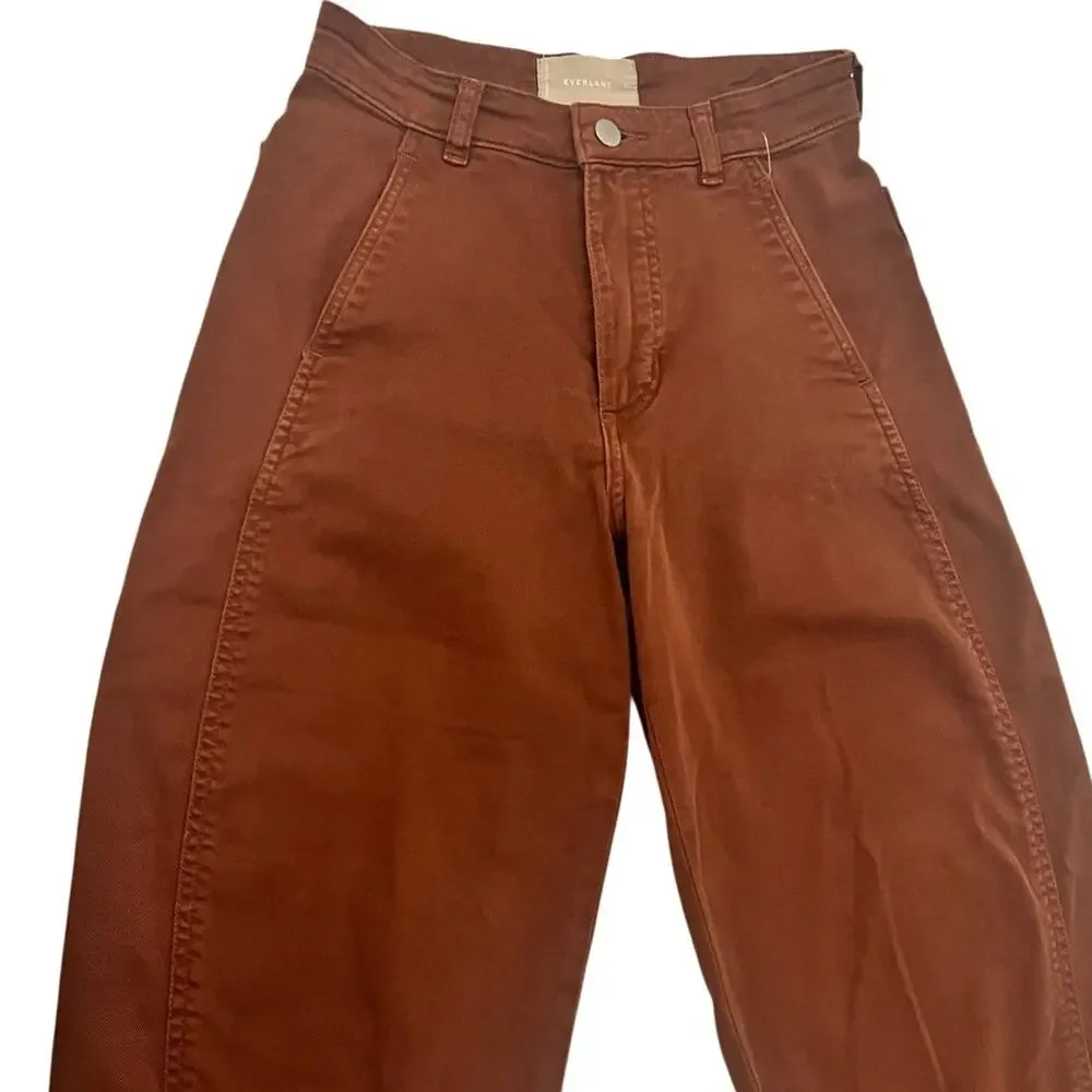 EVERLANE THE UTILITY BARREL PANT BROWN ORGANIC COTTON SIZE 00 - Picture 6 of 12